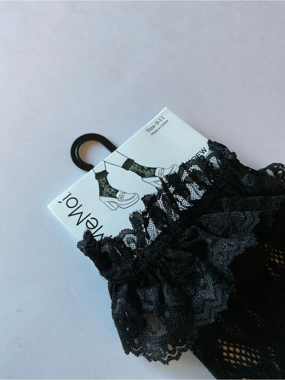 MEMOI WOMENS LACE RUFFLE TOP SOCKS BLACK OS NWT